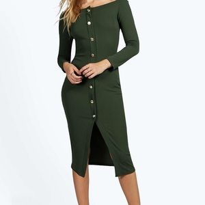 Tara Crepe Off the Shoulder Button Midi